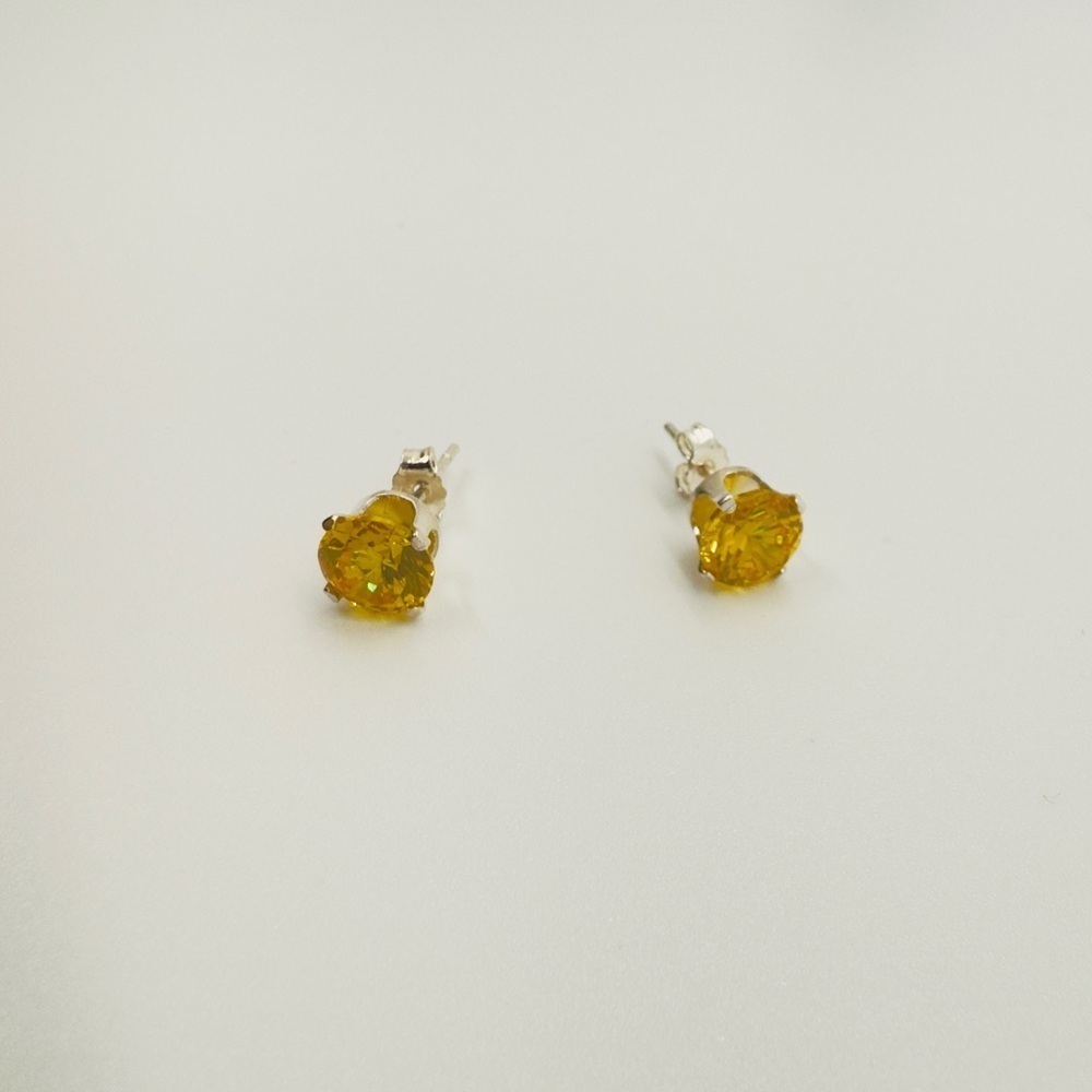 Brand New 6mm Yellow Round CZ 925 Sterling Silver Earrings